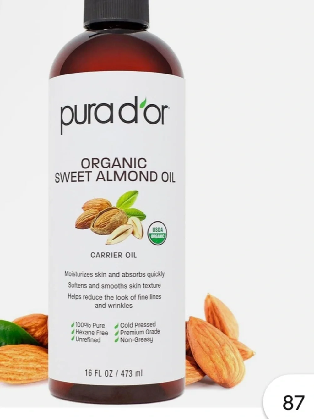 Purador Organic Sweet Almond Oil - with Pump 16 oz